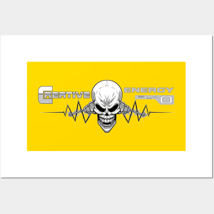 WEIRDO - Creative Energy Flo - Skull - Black and White - Yellow Posters and Art